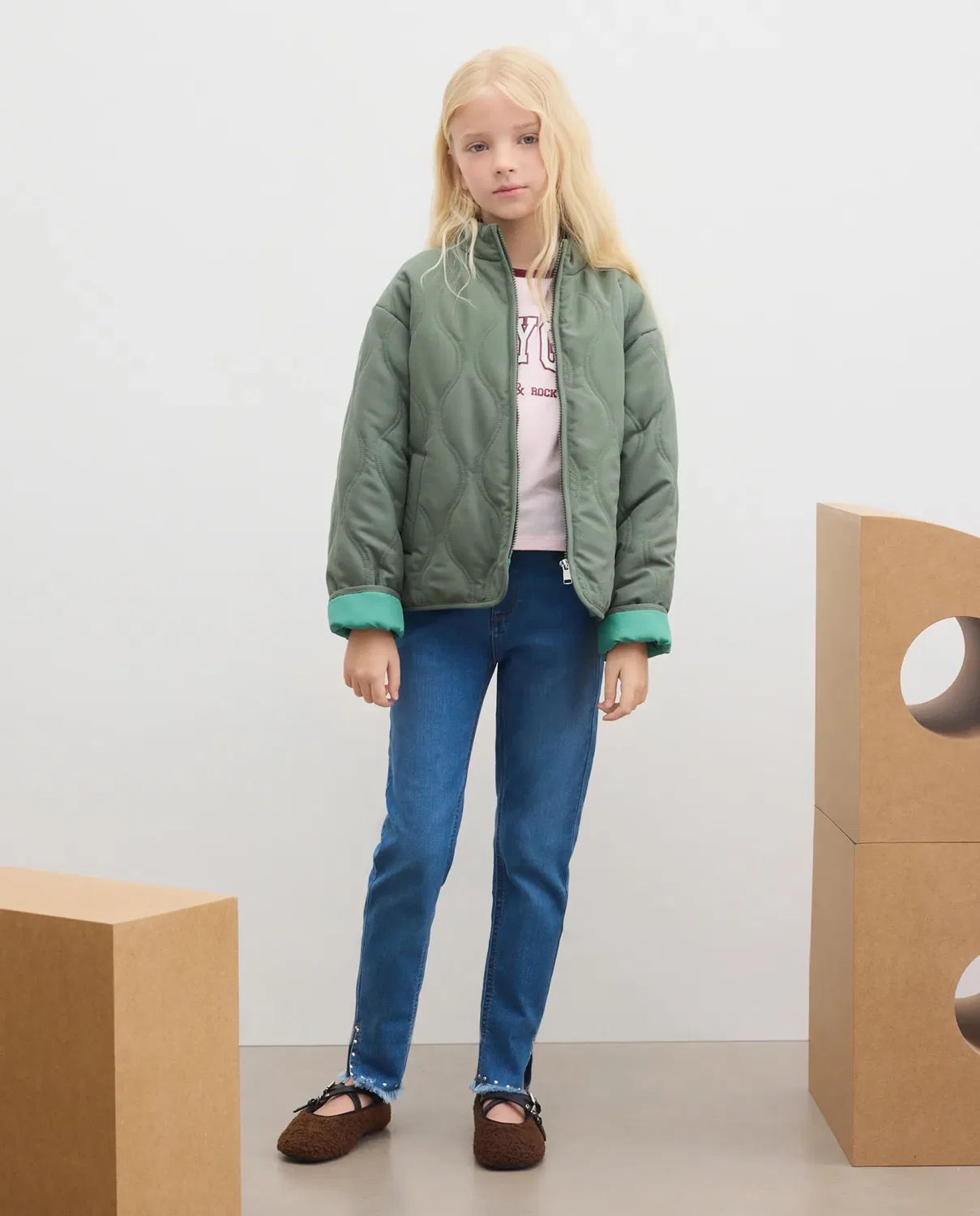 Детская куртка для девочек стеганая Kids El Corte Inglés, Verde — фото 2