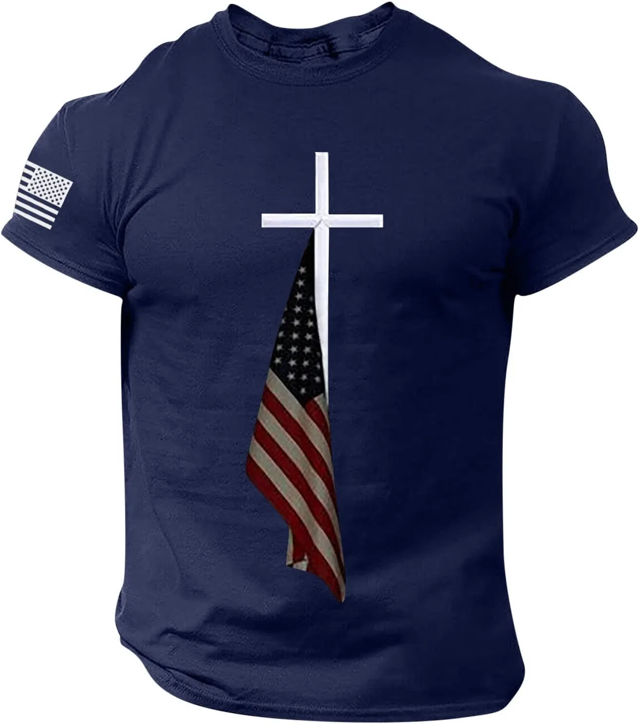 Мужская футболка с принтом Christian Cross Patriotic, Navy
