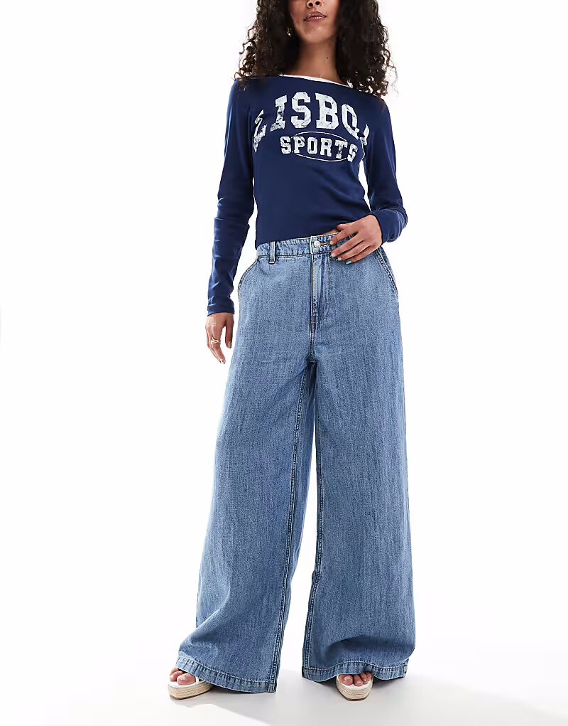 

Мягкие широкие джинсы ASOS DESIGN со льном светло-синего цвета