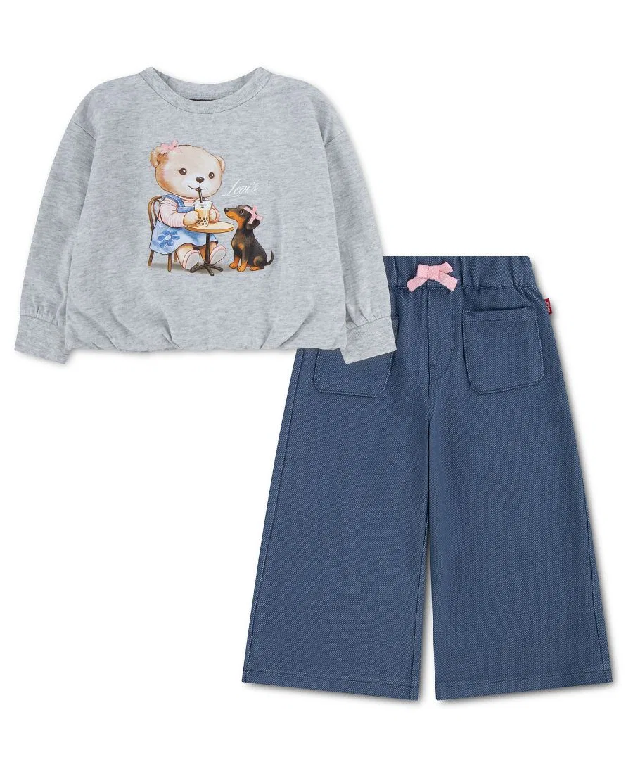 Комплект из свитшота и широких брюк с графическим принтом Levi's, Light Gray Heather