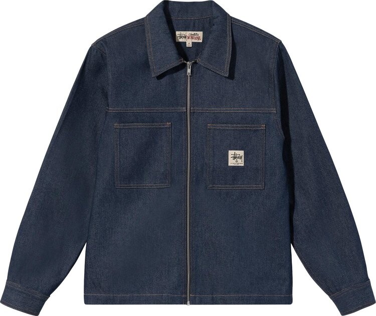 

Рубашка Stussy Denim Zip Up Work Shirt 'Indigo', синий