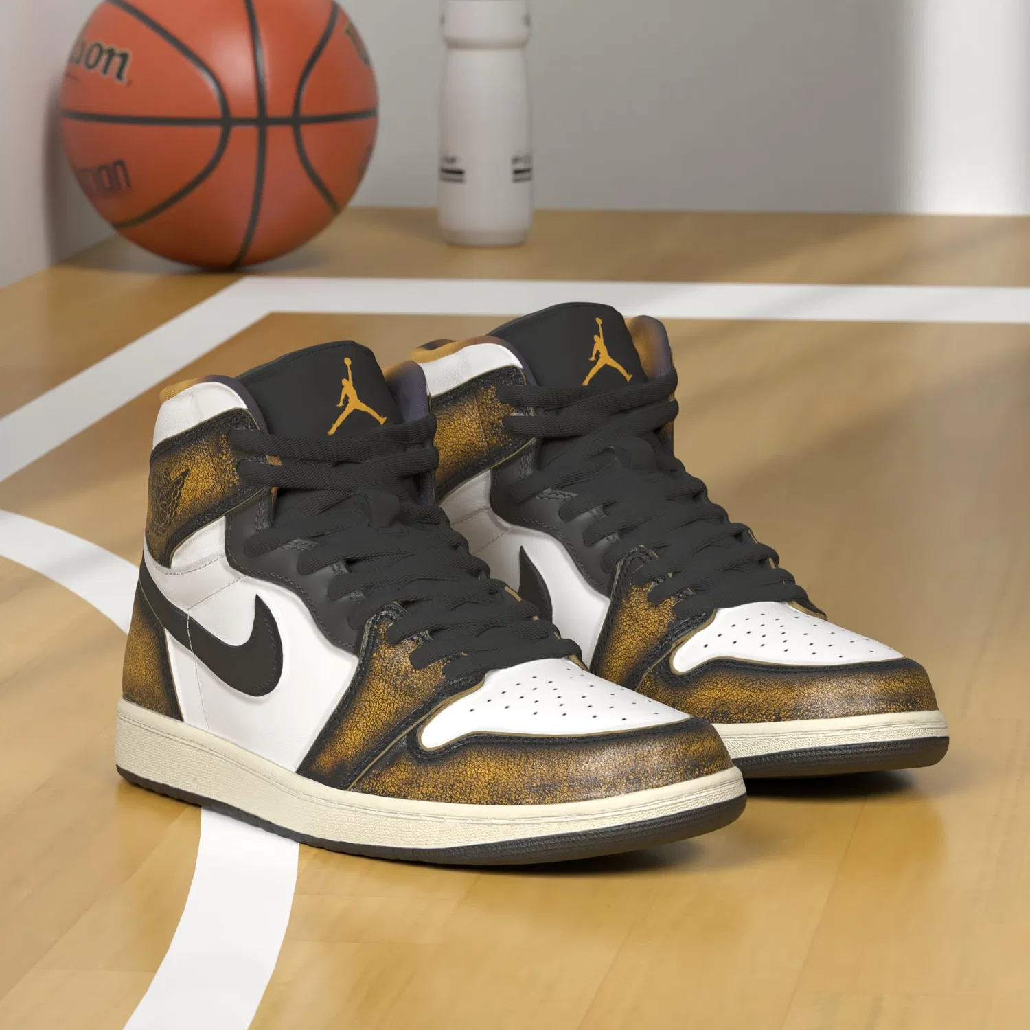 Детское кроссовки для мальчиков высокие Air Jordan 1 NIKE, Black Taxi White Sail — фото 2