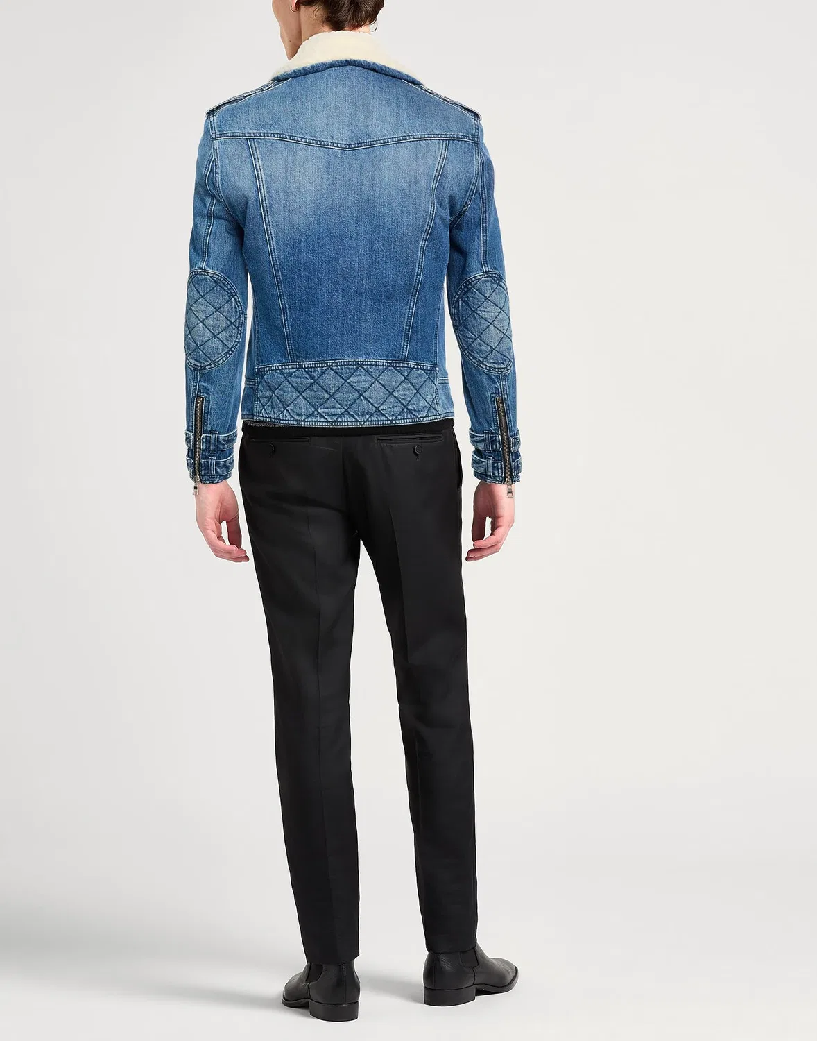 Мужская джинсовая куртка с отделкой из плюша, Balmain, синий — фото 3