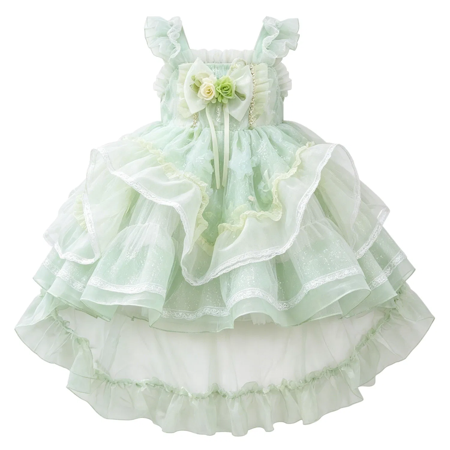 Детское платье для девочек с квадратным вырезом Lanza, Green Dress+Hair Accessory