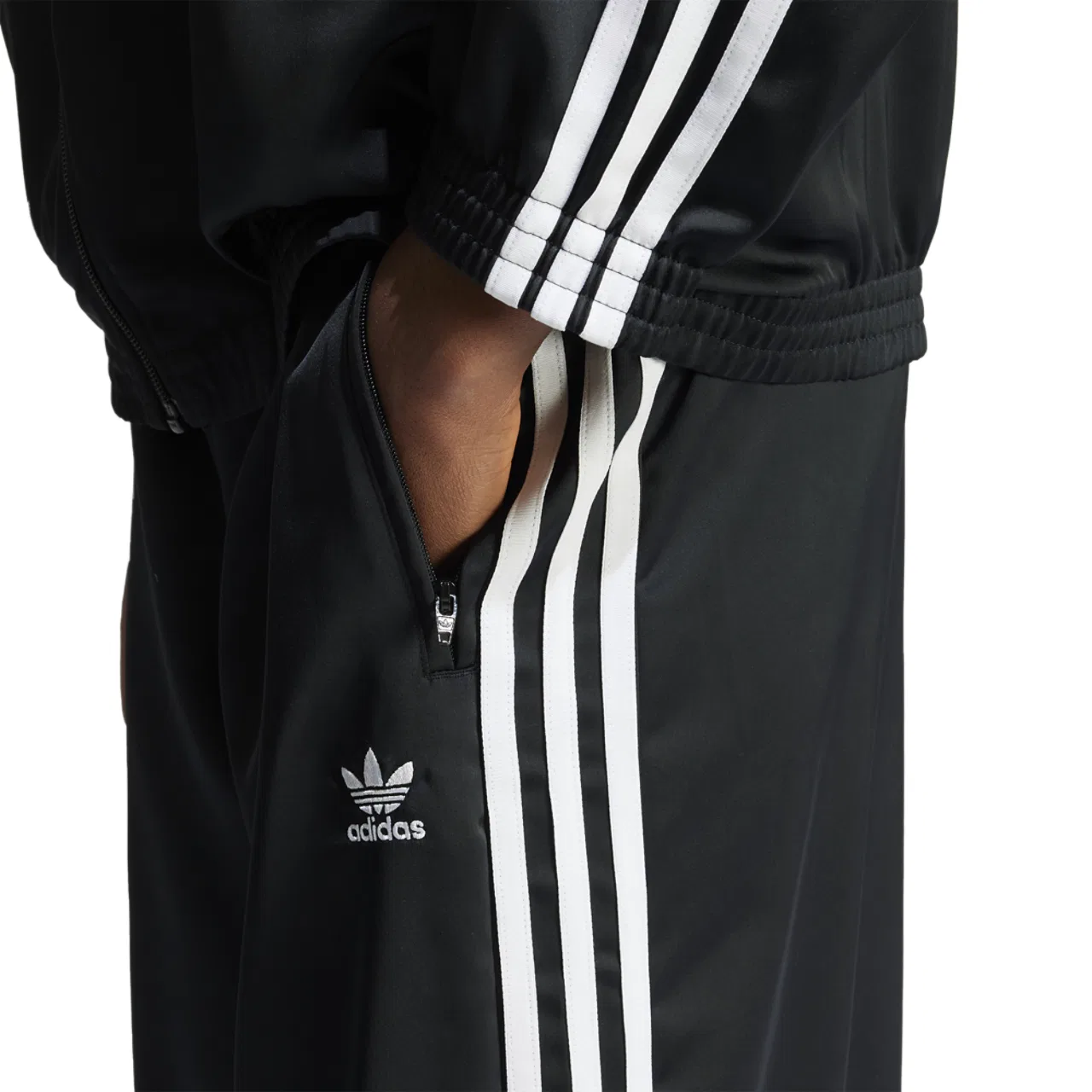 Женские спортивные брюки Satin Wide Leg Track Pants Adidas, черный/белый — фото 3