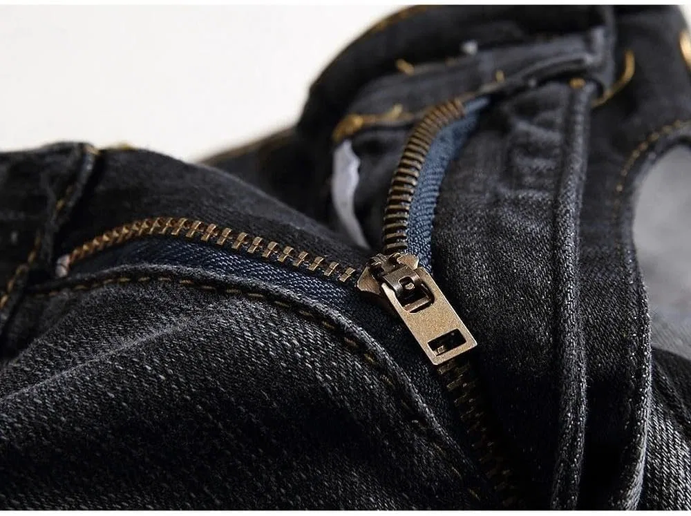 Джинсы прямые slim fit с молнией, темно-синие — фото 2