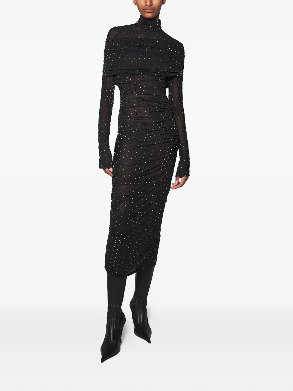 

Платье миди с высоким воротом, декорированное Mugler, черный