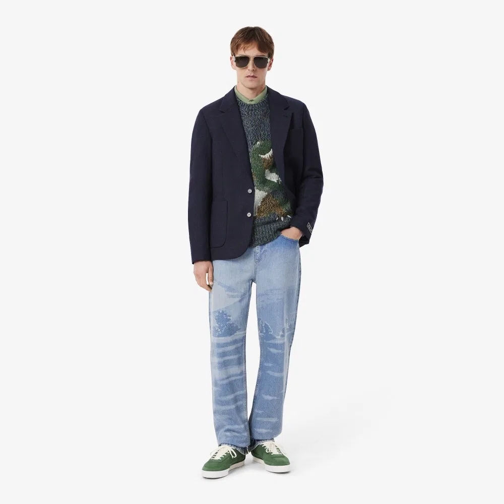 Мужской тяжёлый пуловер с интарсией синего цвета от Lacoste — фото 4