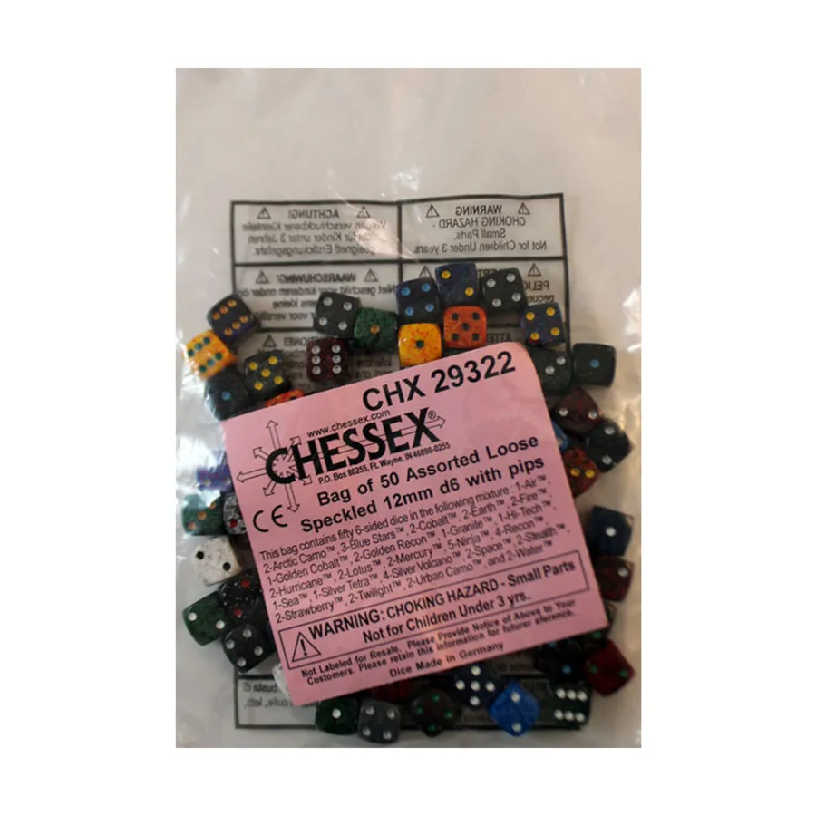 

Крапчатые кубики диаметром 12 мм d6 с точками (50), Dice - Bags of Dice (Assorted Colors) (Chessex)