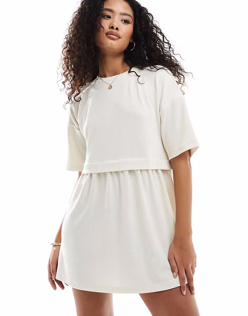 

Платье Miss Selfridge с короткими рукавами, многослойное, в рубчик, цвета экрю