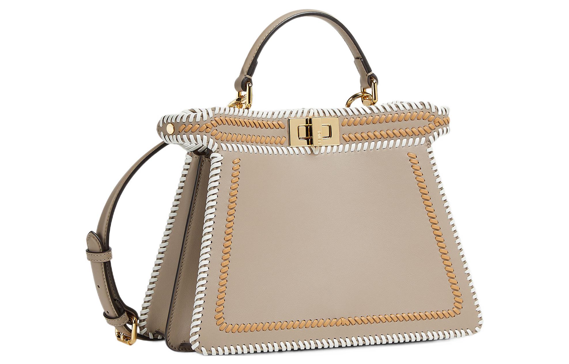 FENDI Сумка Peekaboo ISeeU из телячьей кожи, кросс-боди, маленькая женская сумка Dove Gray — фото 2