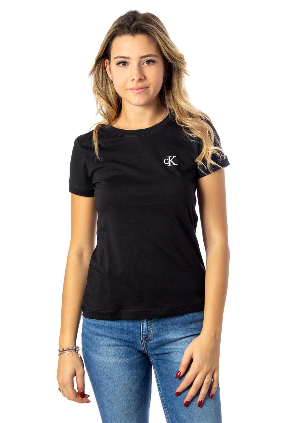 

CALVIN KLEIN Женский укороченный топ с вышивкой CK, облегающая футболка, черная