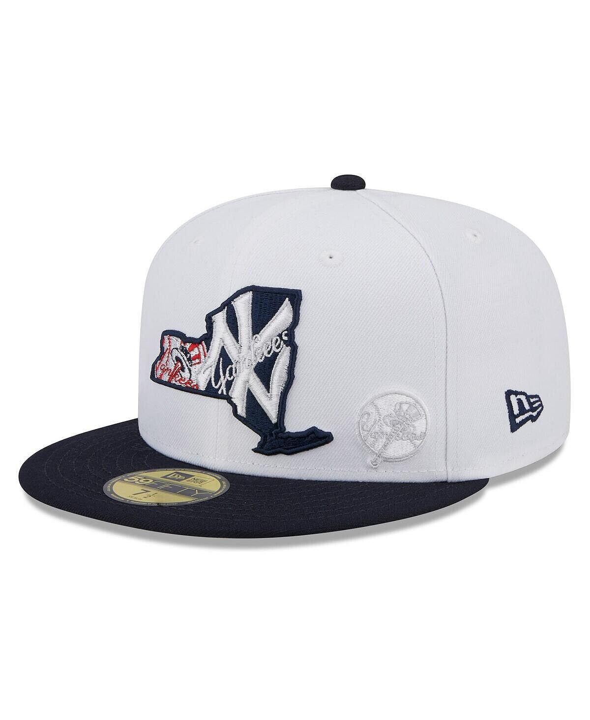 

Мужская бело-темно-синяя приталенная шляпа New York Yankees State 59FIFTY New Era