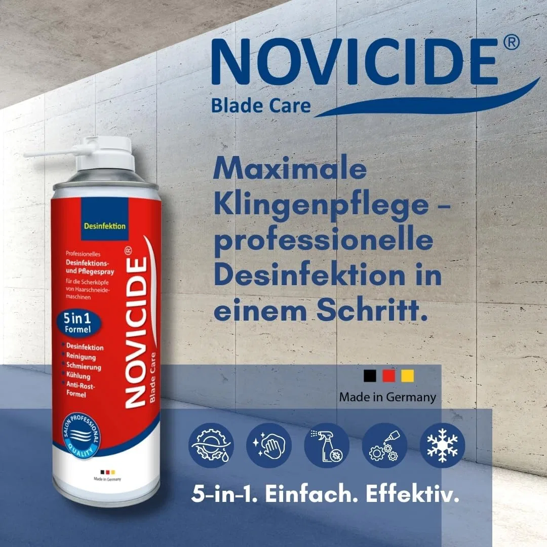 Спрей Blade Care 500 мл - профессиональный уход 5-в-1 для машинок и ножниц Novicide — фото 2