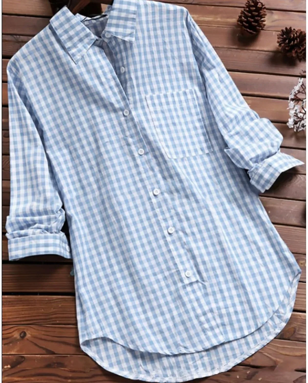 Блуза из хлопка и льна с принтом, женская, Oversize, синий — фото 2