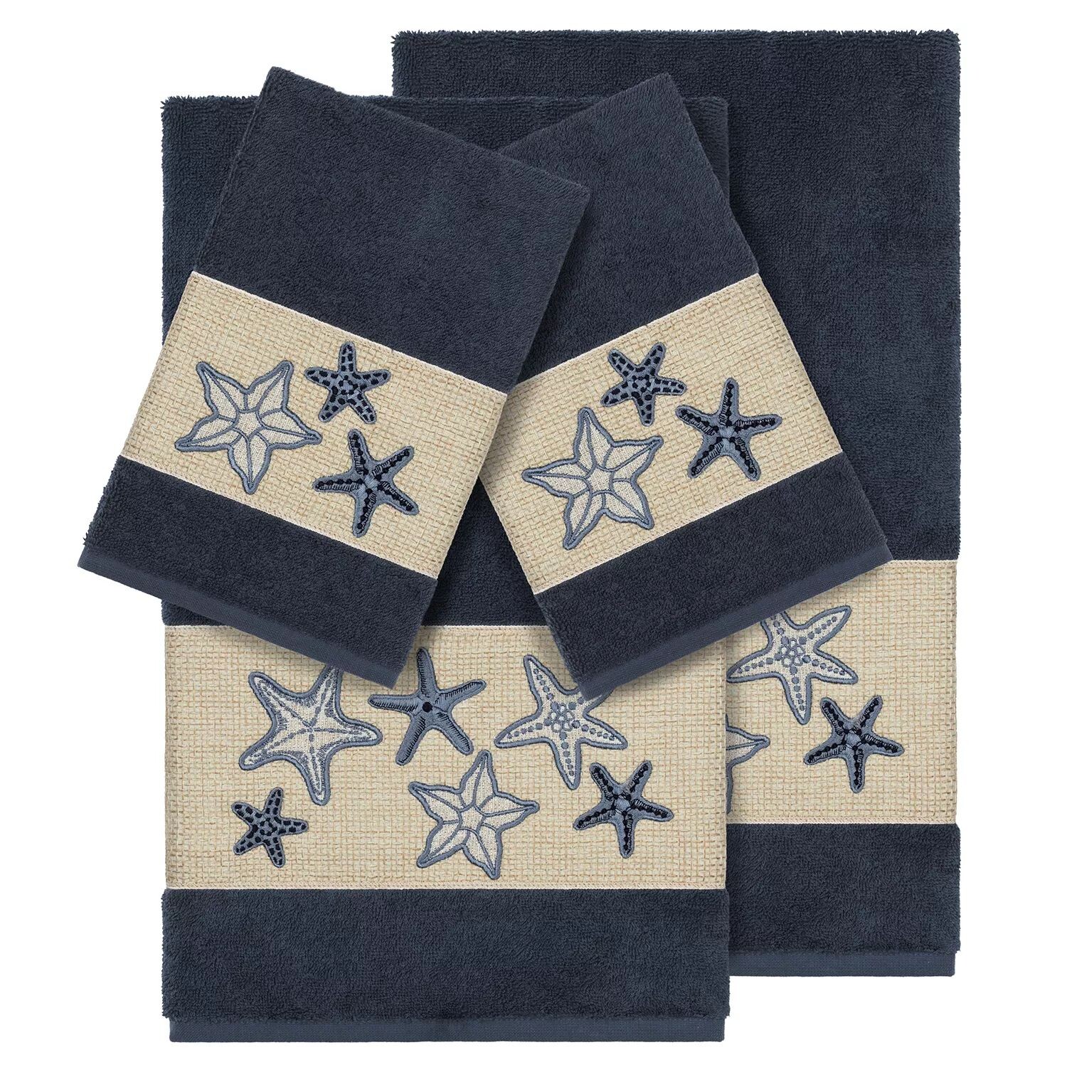 

Linum Home Textiles Набор из 4 банных полотенец с украшением Lydia, темно-синий