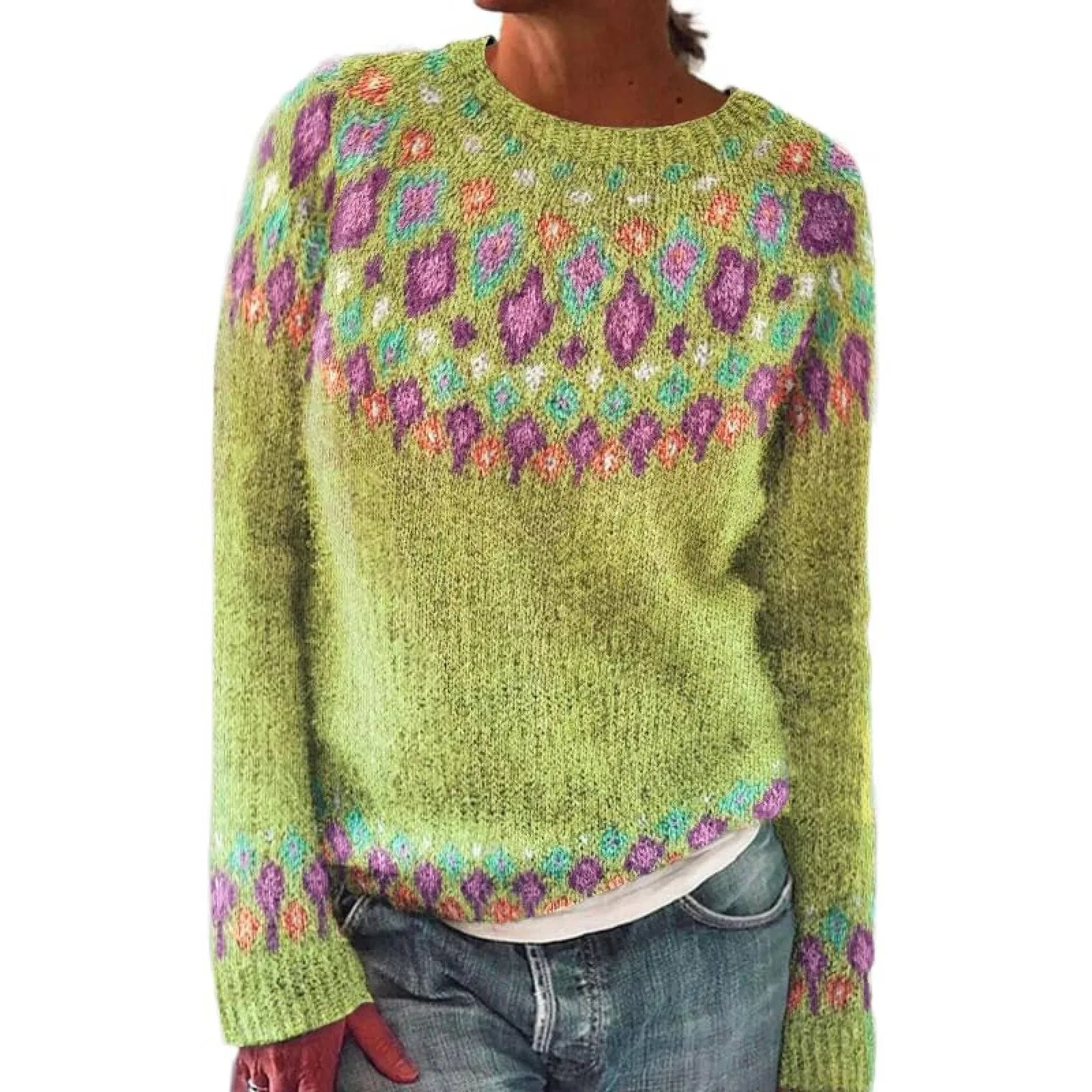 Женский свитер с норвежским узором Fair Isle, Yellow