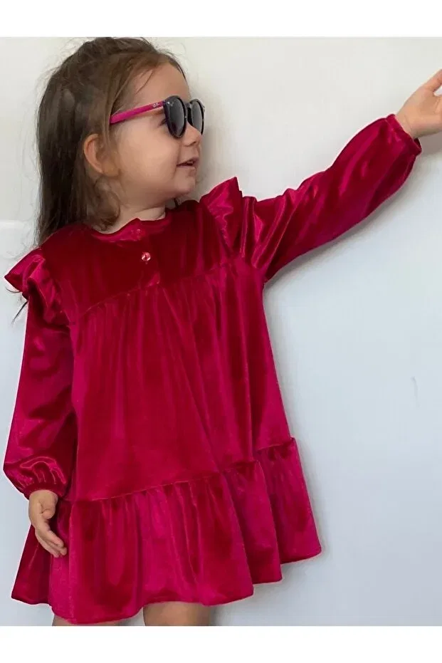 Детское бархатное платье для девочек с длинным рукавом Lotus Kids, Burgundy — фото 2