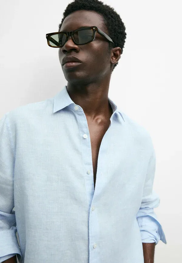 Рубашка в полоску Shirt Massimo Dutti, light blue, светло-голубой — фото 4