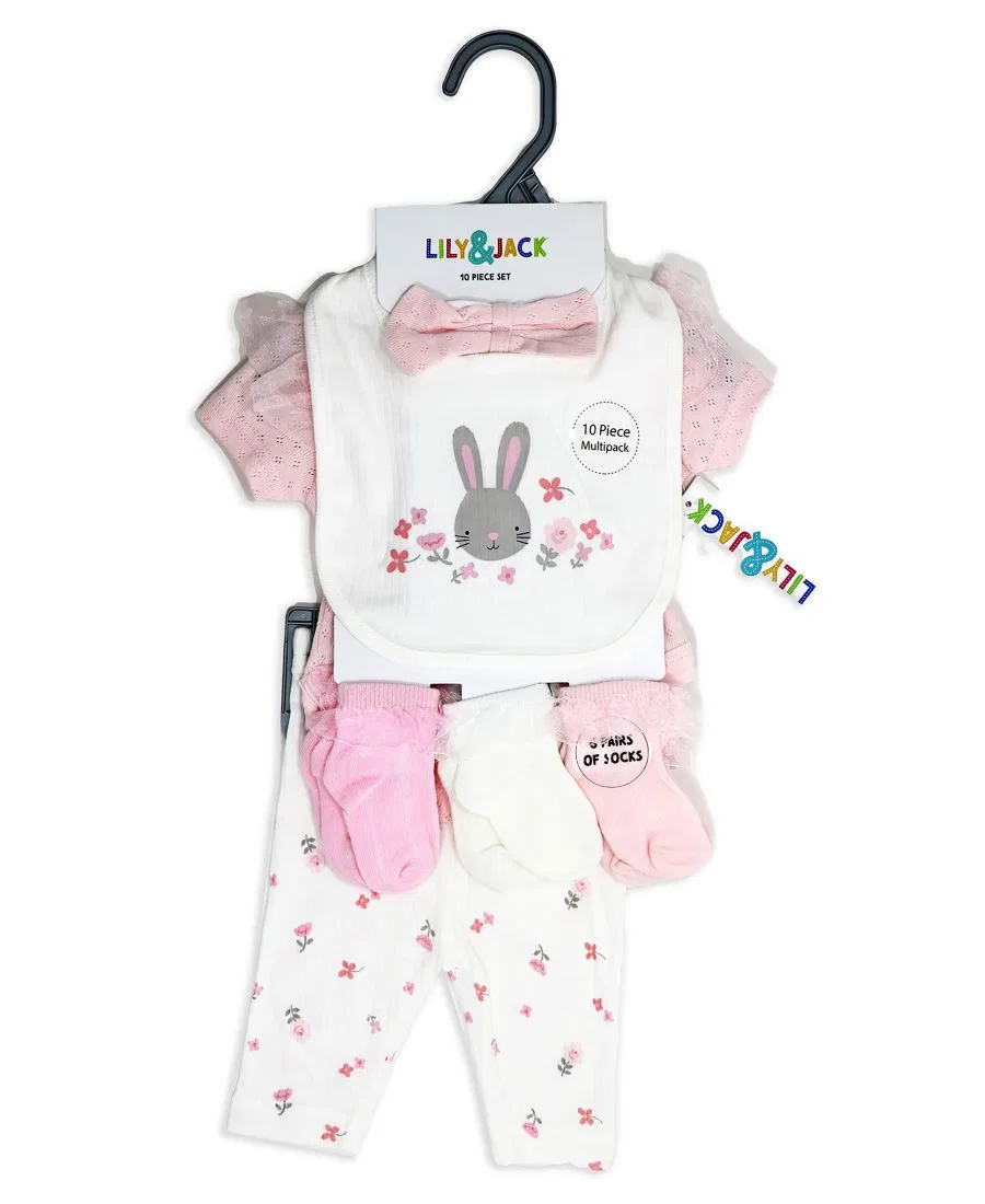 Детский комплект одежды для девочек из 10 предметов Pink Bunny Rock-A-Bye Baby Boutique, Pink — фото 2