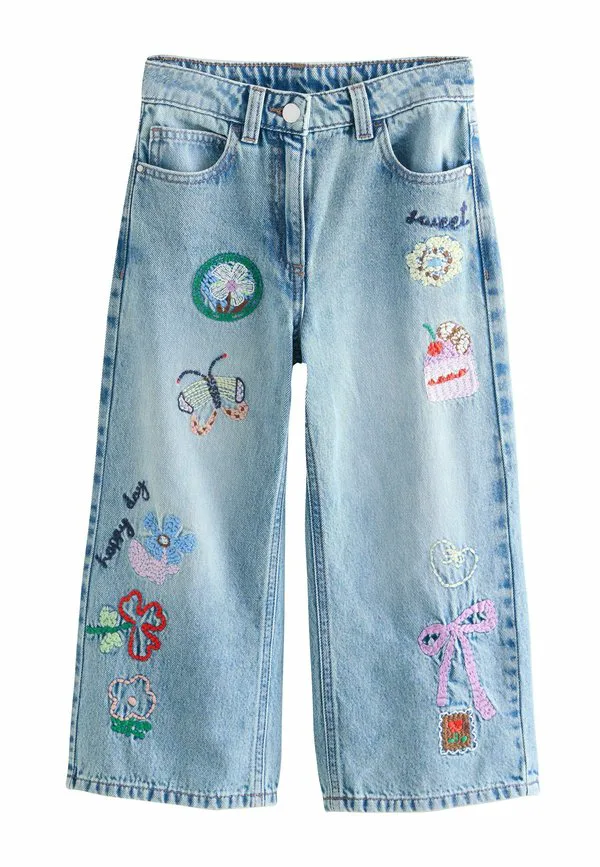Джинсы прямого кроя с вышивкой, стандартного кроя, широких штанин. Next, Denim