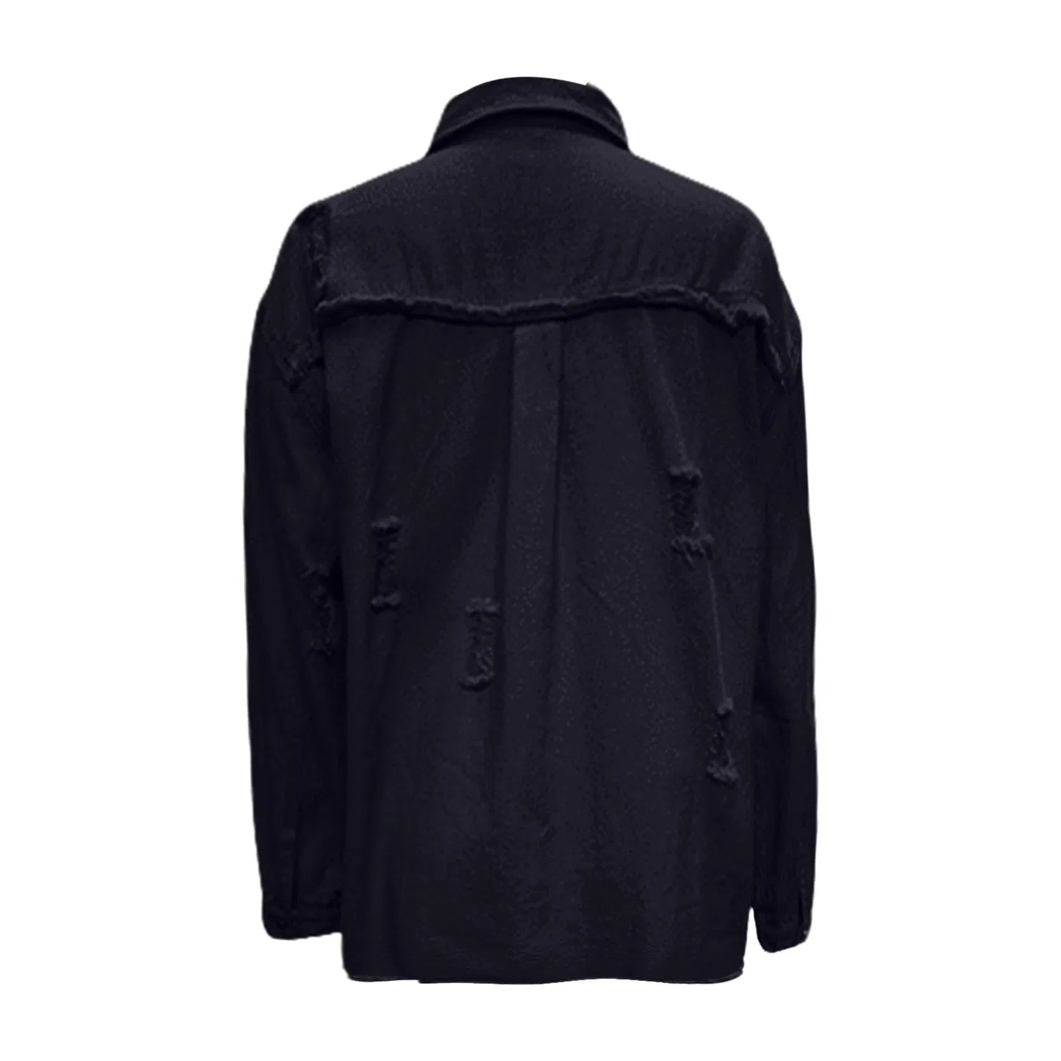 Женская джинсовая куртка с принтом, модель Giacche di jeans da donna alla moda colletto con risvolto button down cappotti in denim invecchiato strappato cowboy abito western manica lunga camicia chambray giacche leggere orlo sfrangiato Jean, Ner... — фото 4
