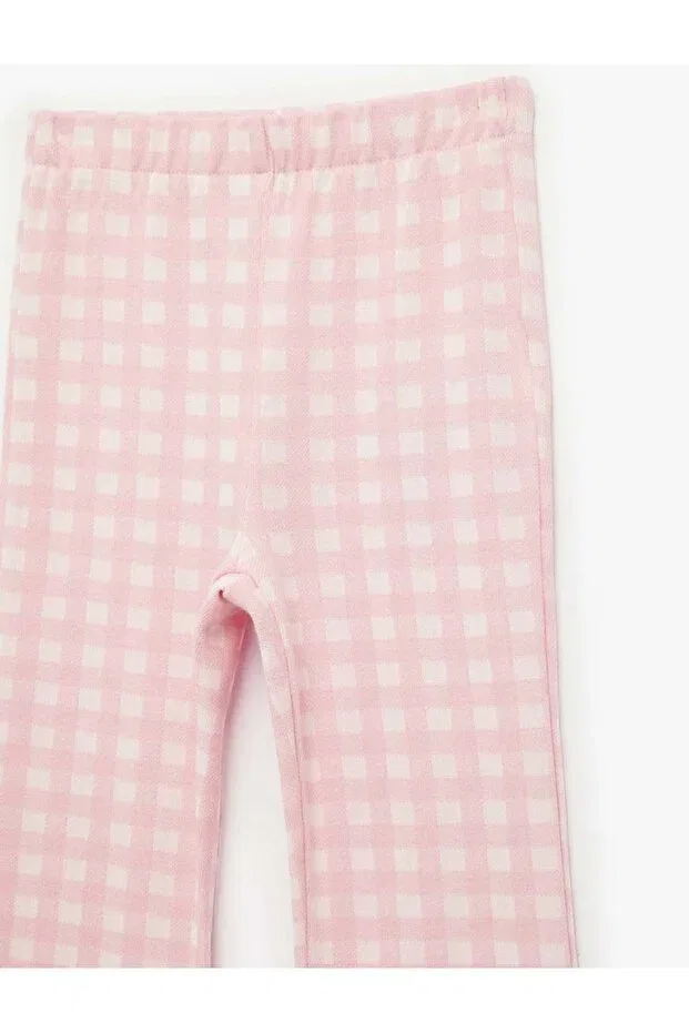 Детские брюки для девочек расклешенные с принтом Plaid Spanish Flared Koton, Pink Plaid — фото 3