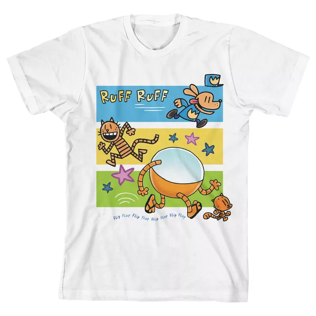 Детская футболка с коротким рукавом Dog Man Characters Running Crew Neck Short Sleeve Youth White T-shirt Dog Man, White