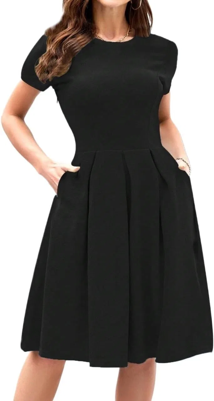 Женское A-силуэта платье с карманами Knitted Fabric, Black