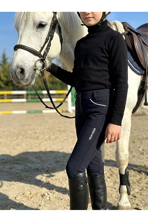 Детские леггинсы для девочек с принтом Peur Rider Shop, Navy Blue White Stripe — фото 2
