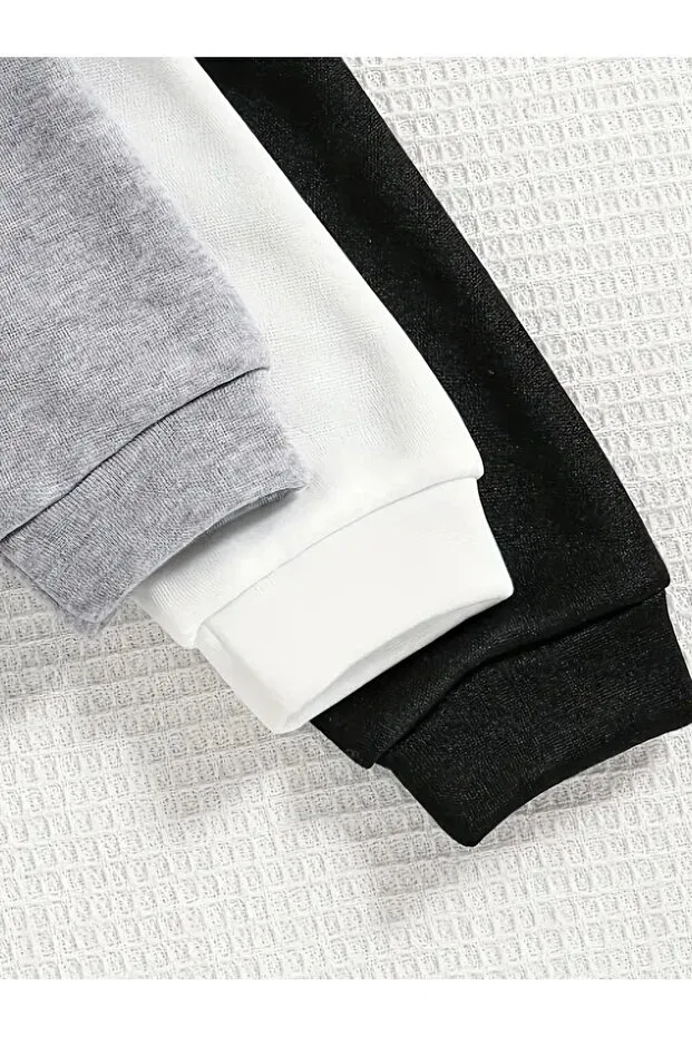 Детские свитшоты с капюшоном с принтом 3-шт комплект Morning Kids, Black-White-Gray — фото 3