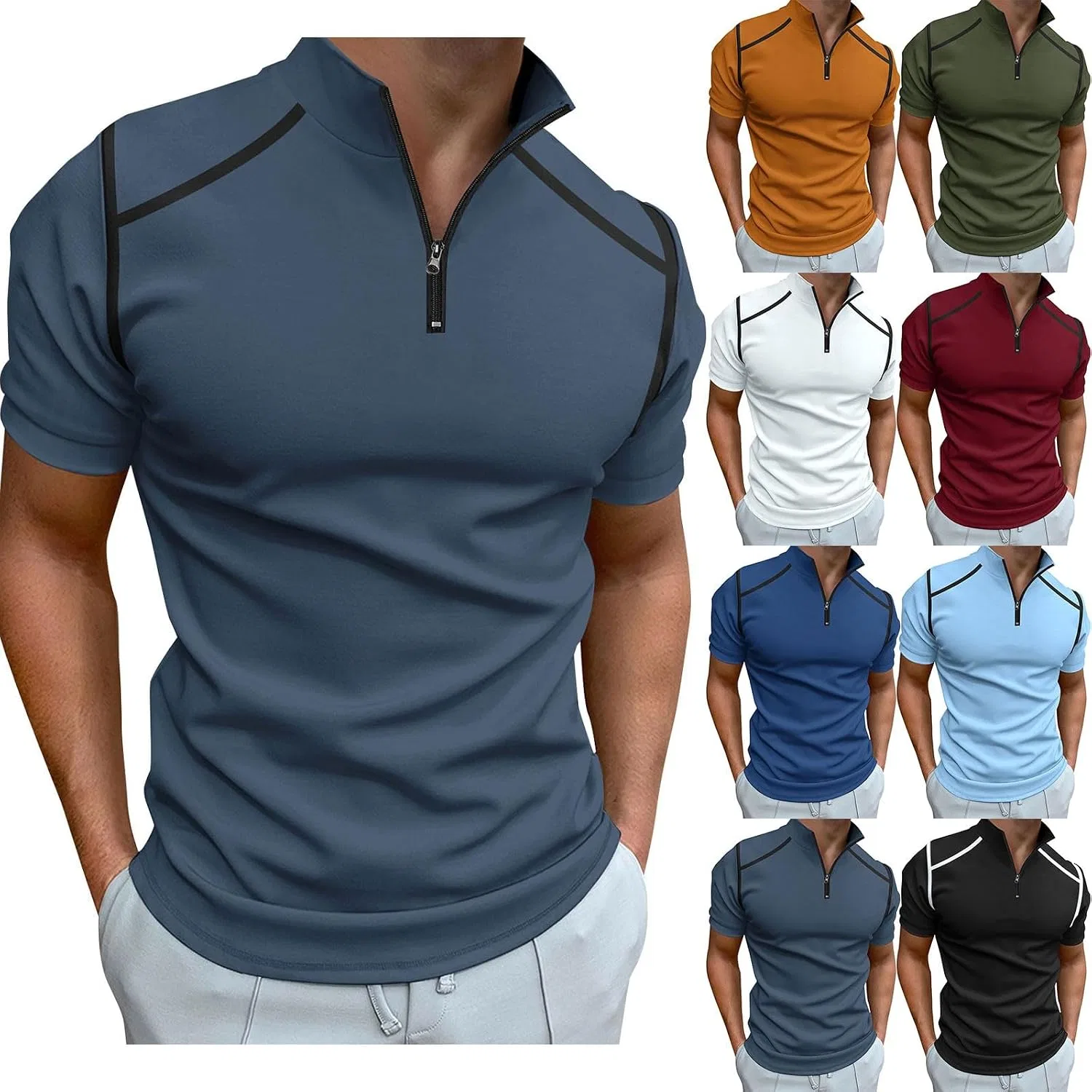 Мужская футболка-поло с принтом, Muscle Fit, Short Sleeve, серый — фото 3