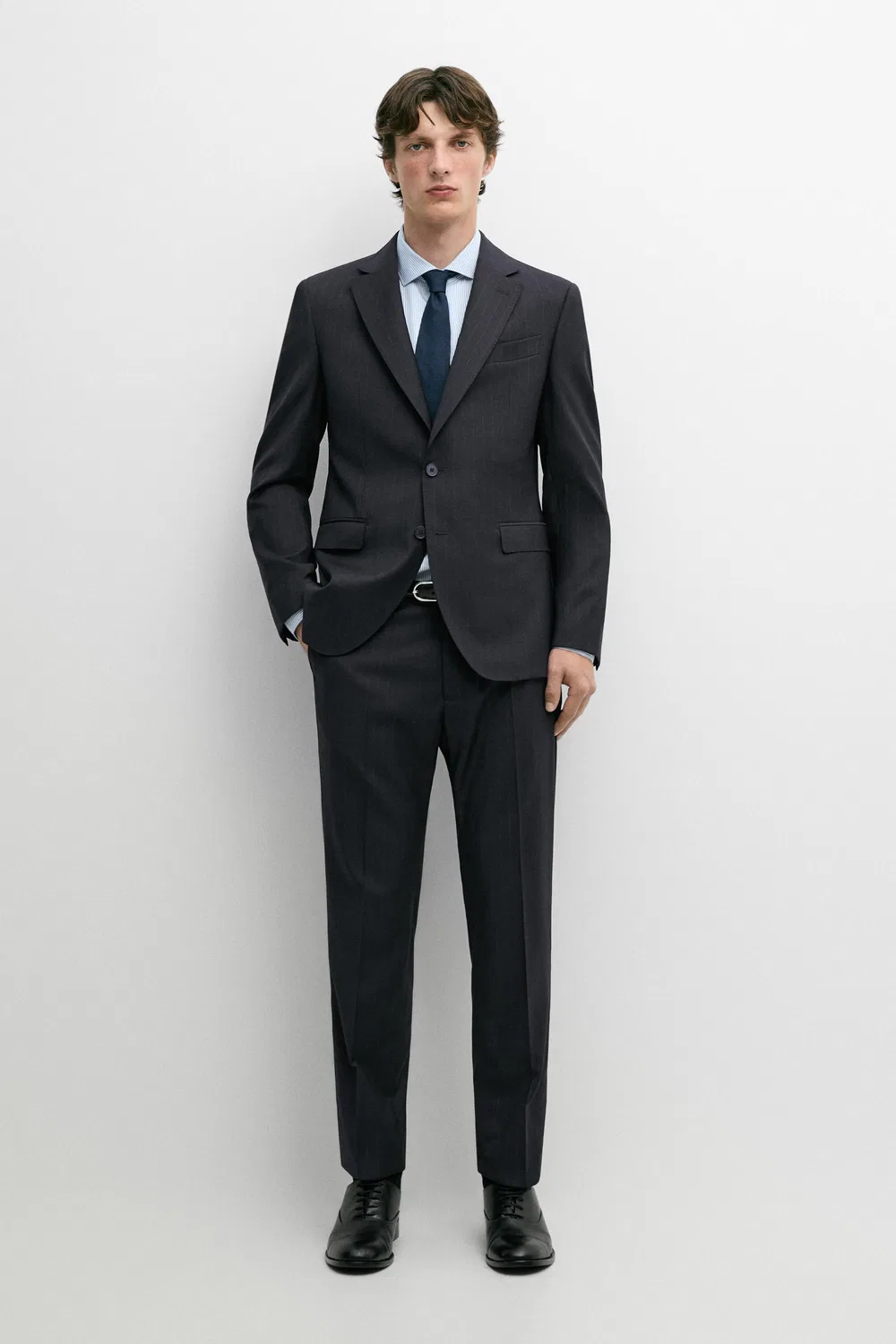 Брюки Massimo Dutti, полосатые костюмные брюки из шерсти, темно-синий