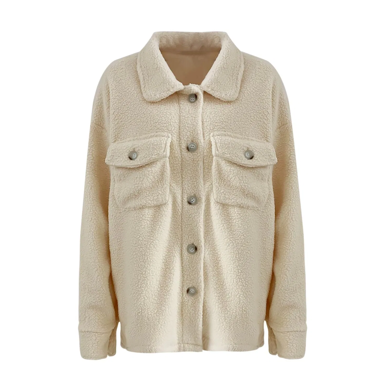 Женское утепленное пальто с принтом, модель Giacca in pile da donna taglie forti, Beige — фото 2