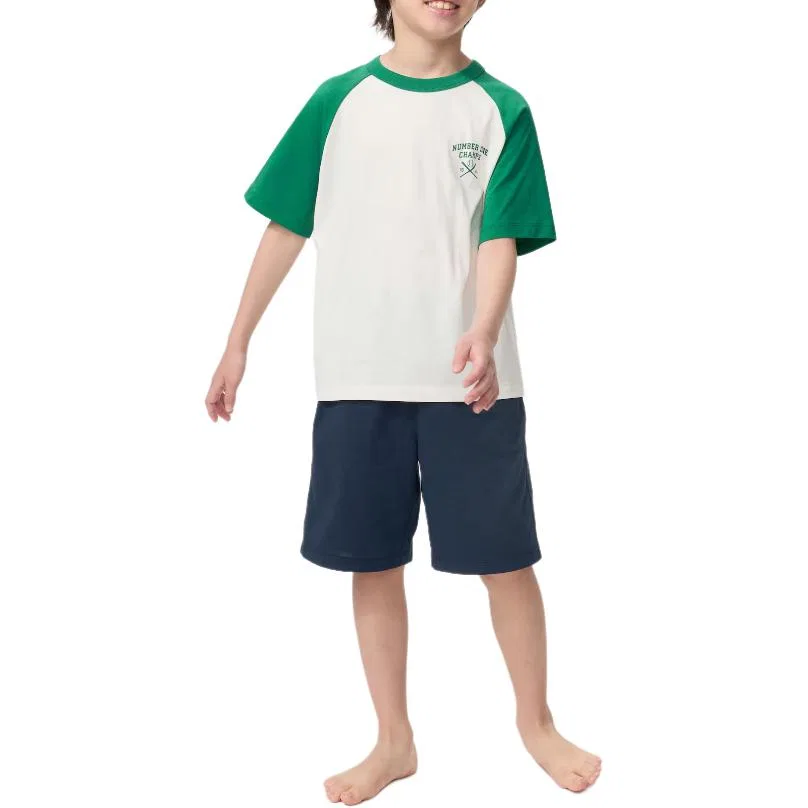 Детский спортивный костюм хлопковый UNIQLO, Ecru Top+Blue Pants — фото 3