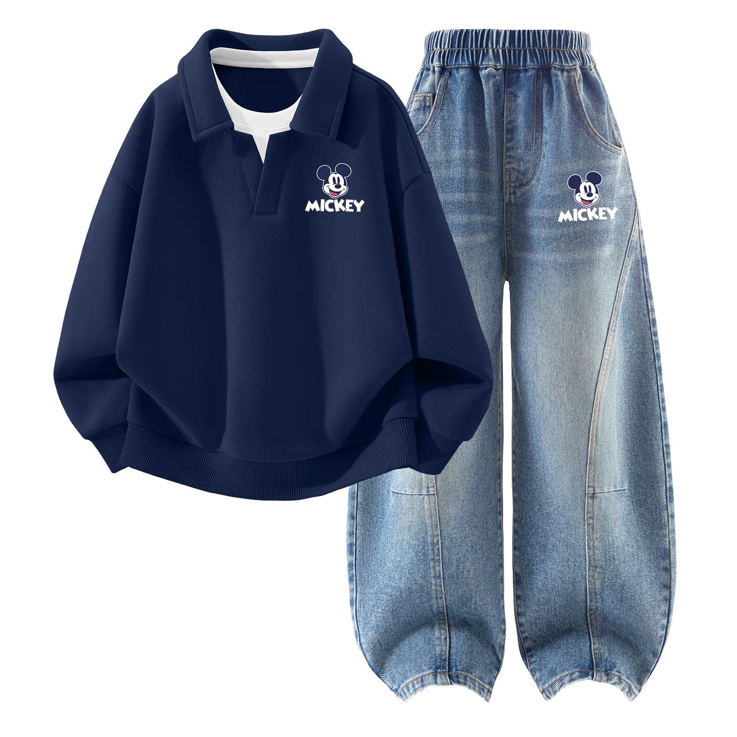 Детский комплект спортивной одежды с поло-воротником и принтом Микки Маус Disney, DIB Fashion Mickey K Navy Blue+DIB Fashion Mickey K Denim Blue — фото 3
