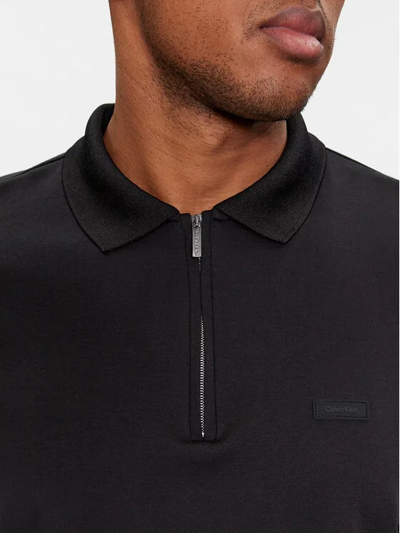 Поло regular fit Smooth Cotton Welt Zip Polo Calvin Klein, черный — фото 4