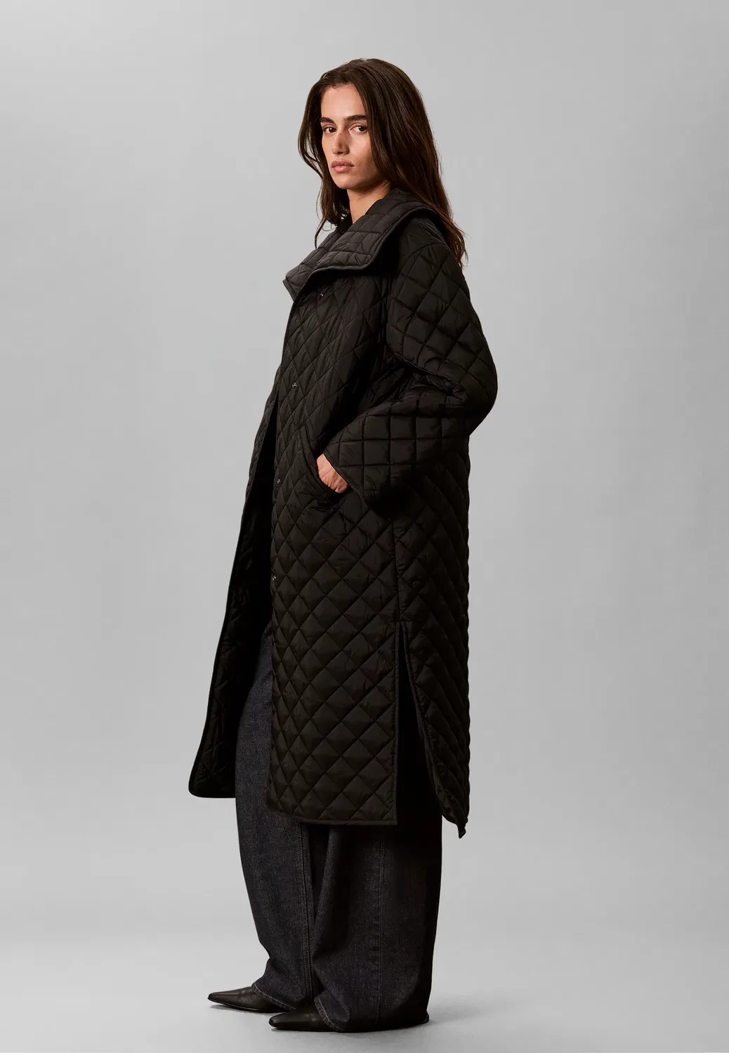 Стеганая подкладка - классическое пальто Calvin Klein, Black — фото 2