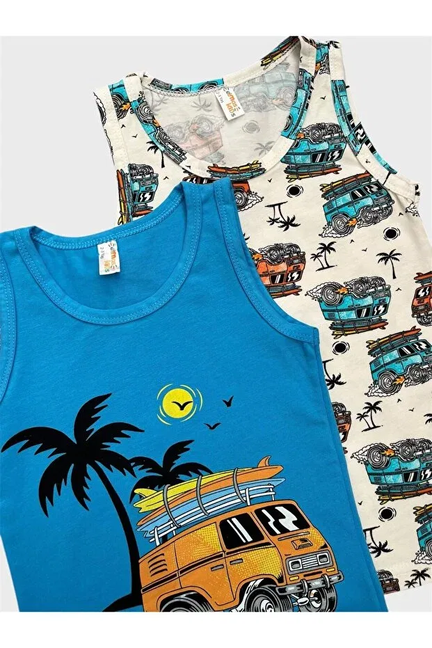 Детский комплект маек для мальчиков хлопковый с принтом Elmas Kids, White Blue — фото 4
