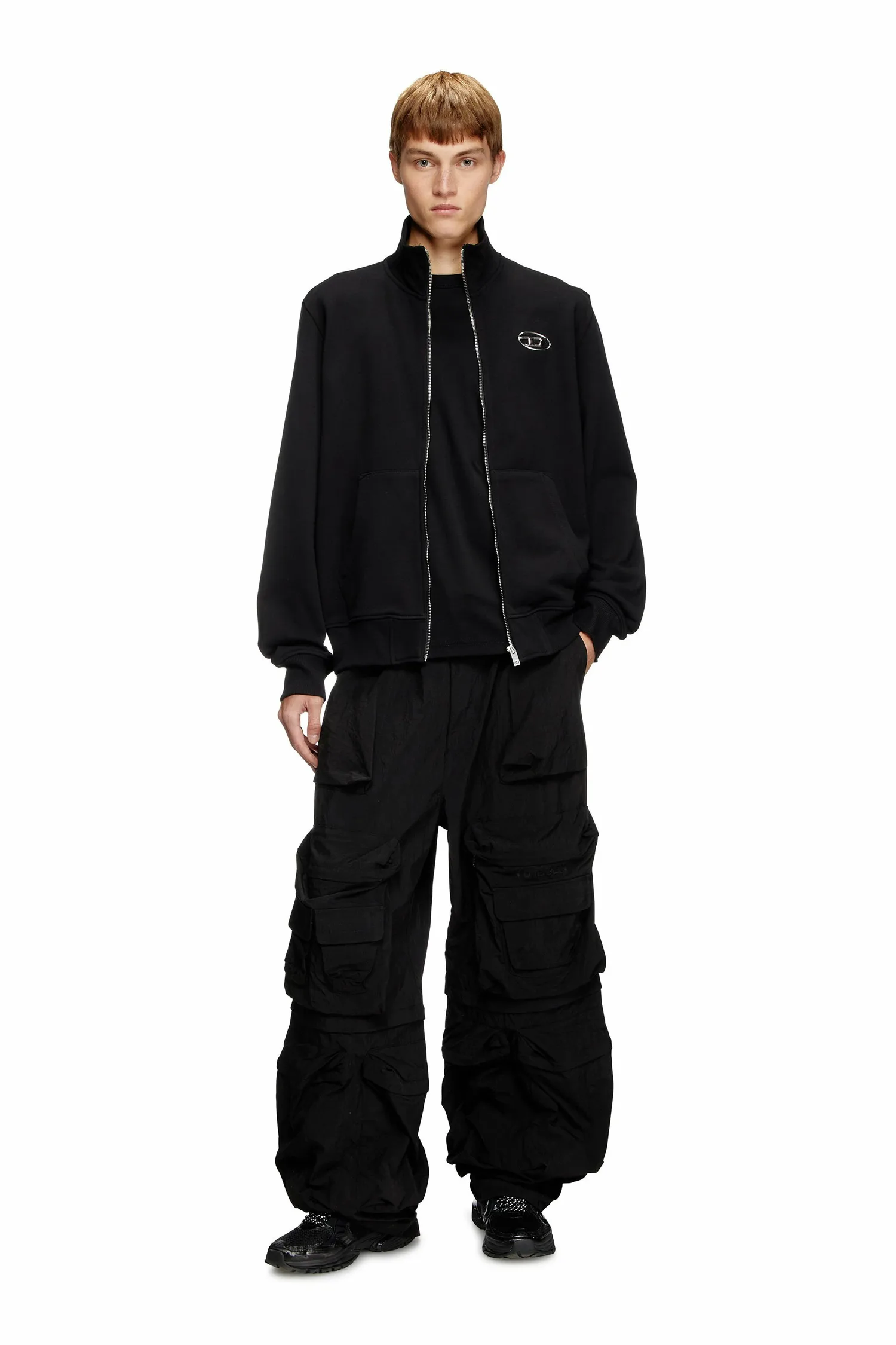 Толстовка Diesel Zip-Up With Metallic Logo, черный — фото 3