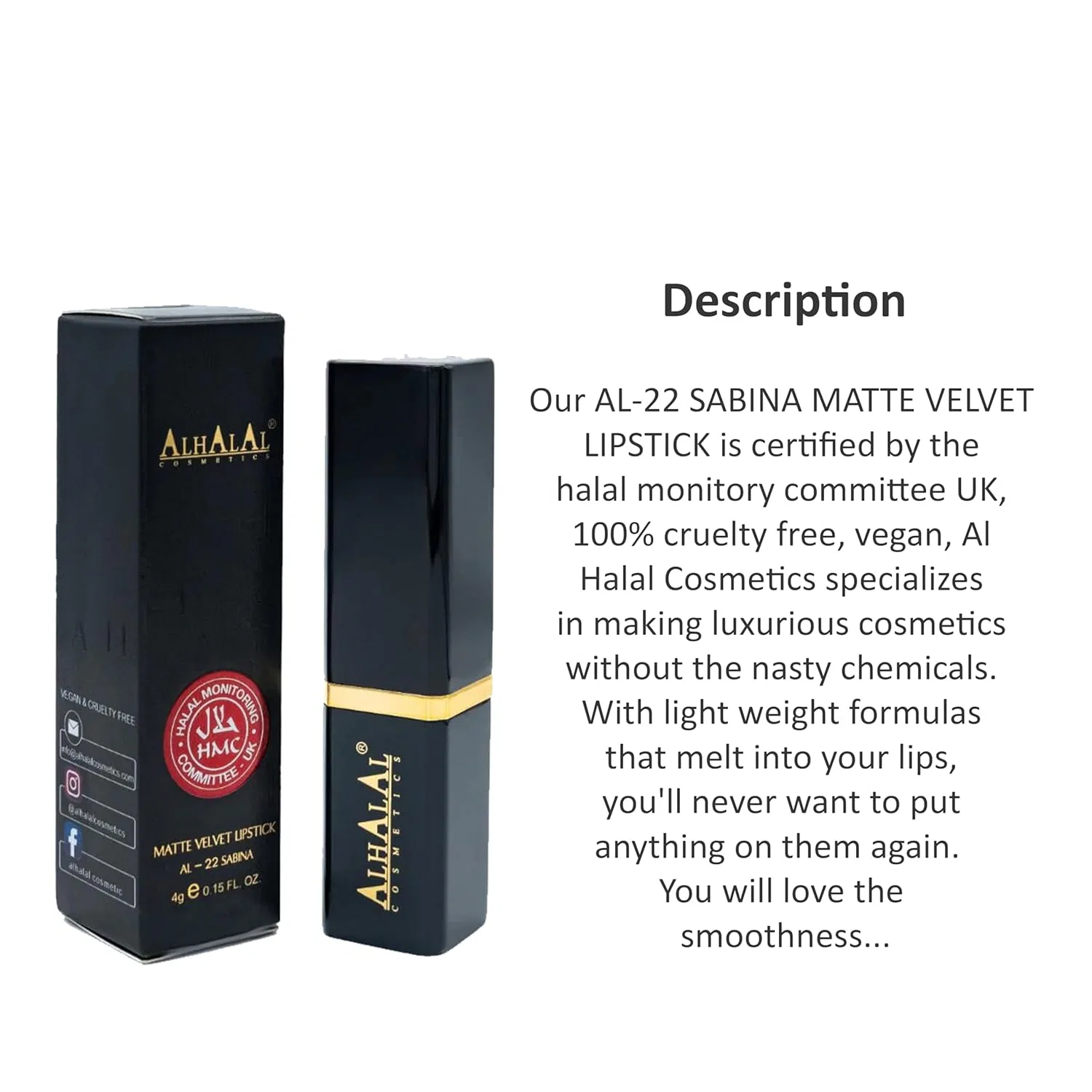 Матовый кремовый стик для губ ALHALAL COSMETICS, 4 г, Sabina — фото 2