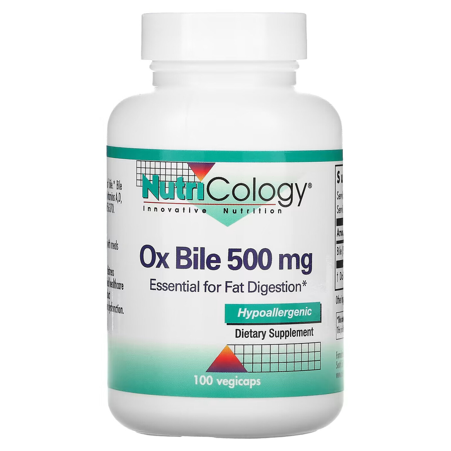 

Nutricology, бычья желчь, 500 мг, 100 растительных капсул