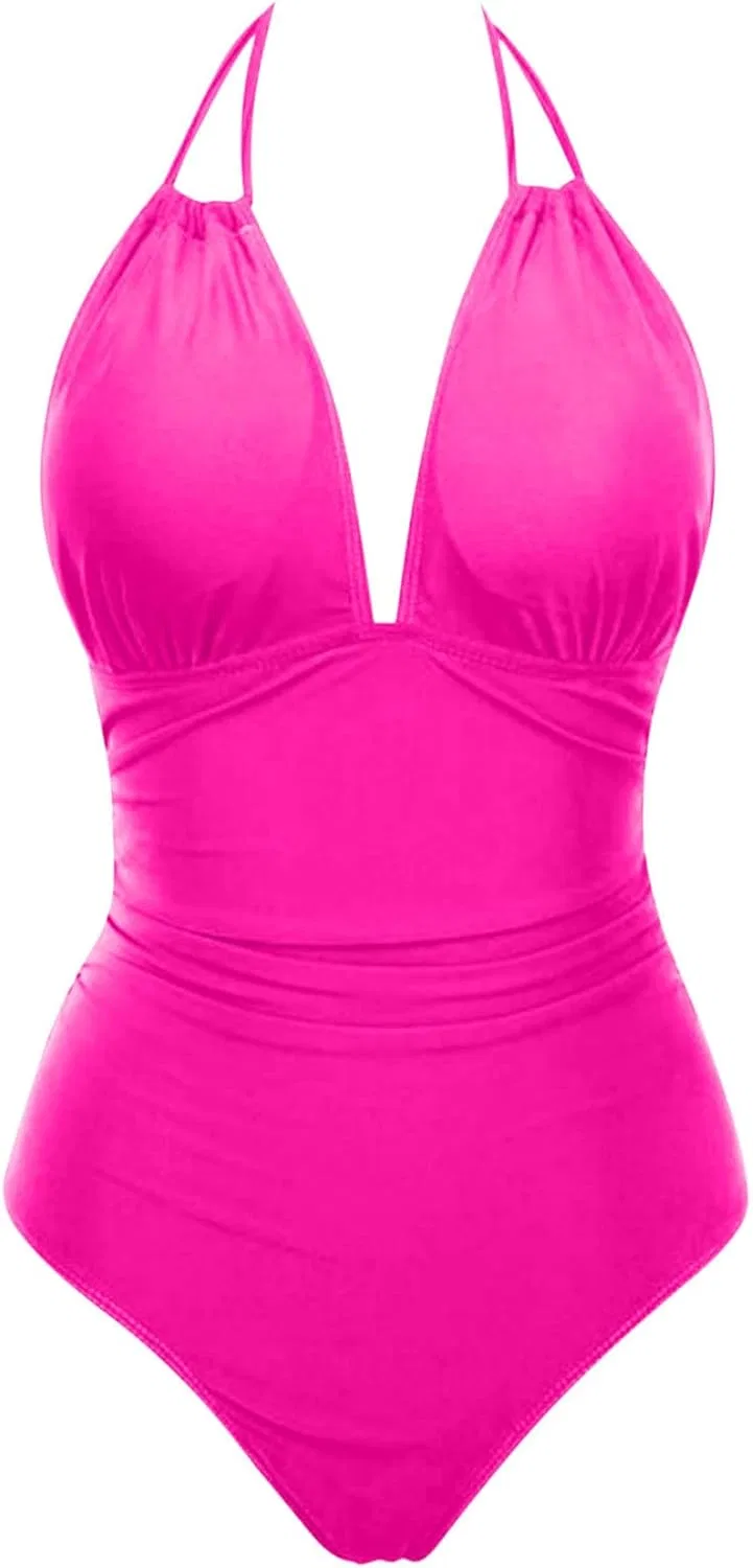 Женский слитный купальник с контролем живота и сетчатой вставкой, Hot Pink-2 — фото 3