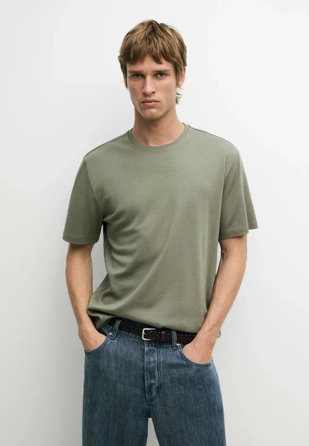 Простая футболка Massimo Dutti, Mottled Dark Green