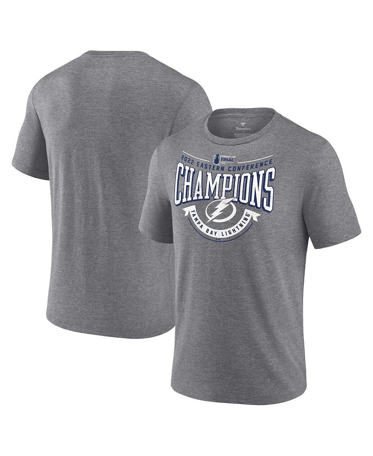 

Мужская футболка tampa bay lightning 2022 eastern conference champions goal ahead goal tri-blend с фирменным логотипом цвета серого цвета Fanatics, мульти