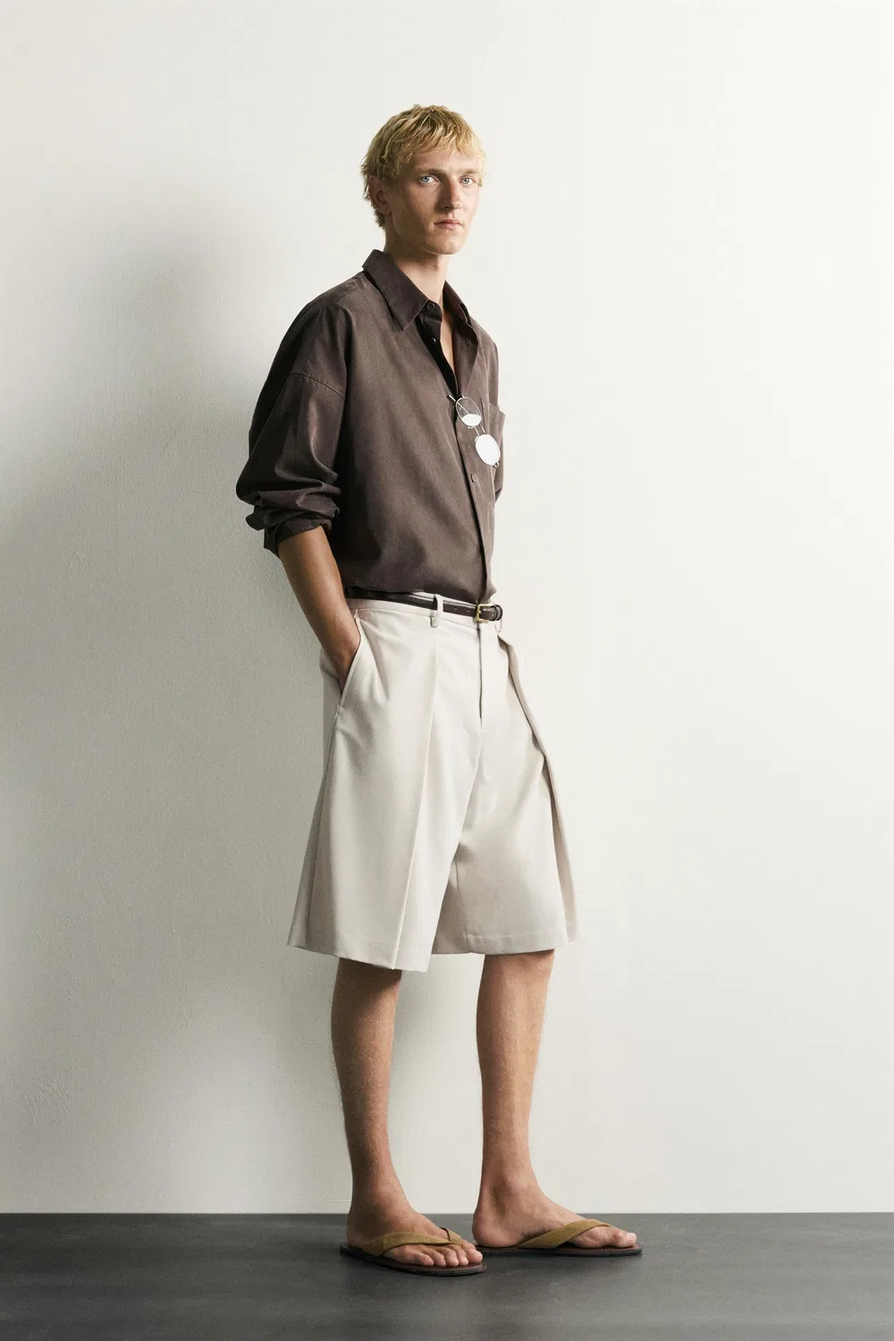 Плиссированные широкие бермудские шорты ZARA, Light beige — фото 4