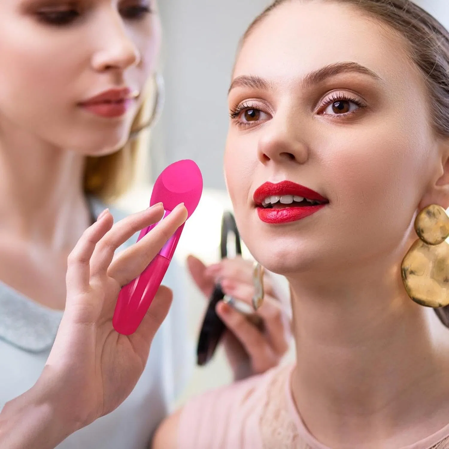 Спонж для макияжа, 3 шт, с ручкой, Generic, Hot Pink — фото 4