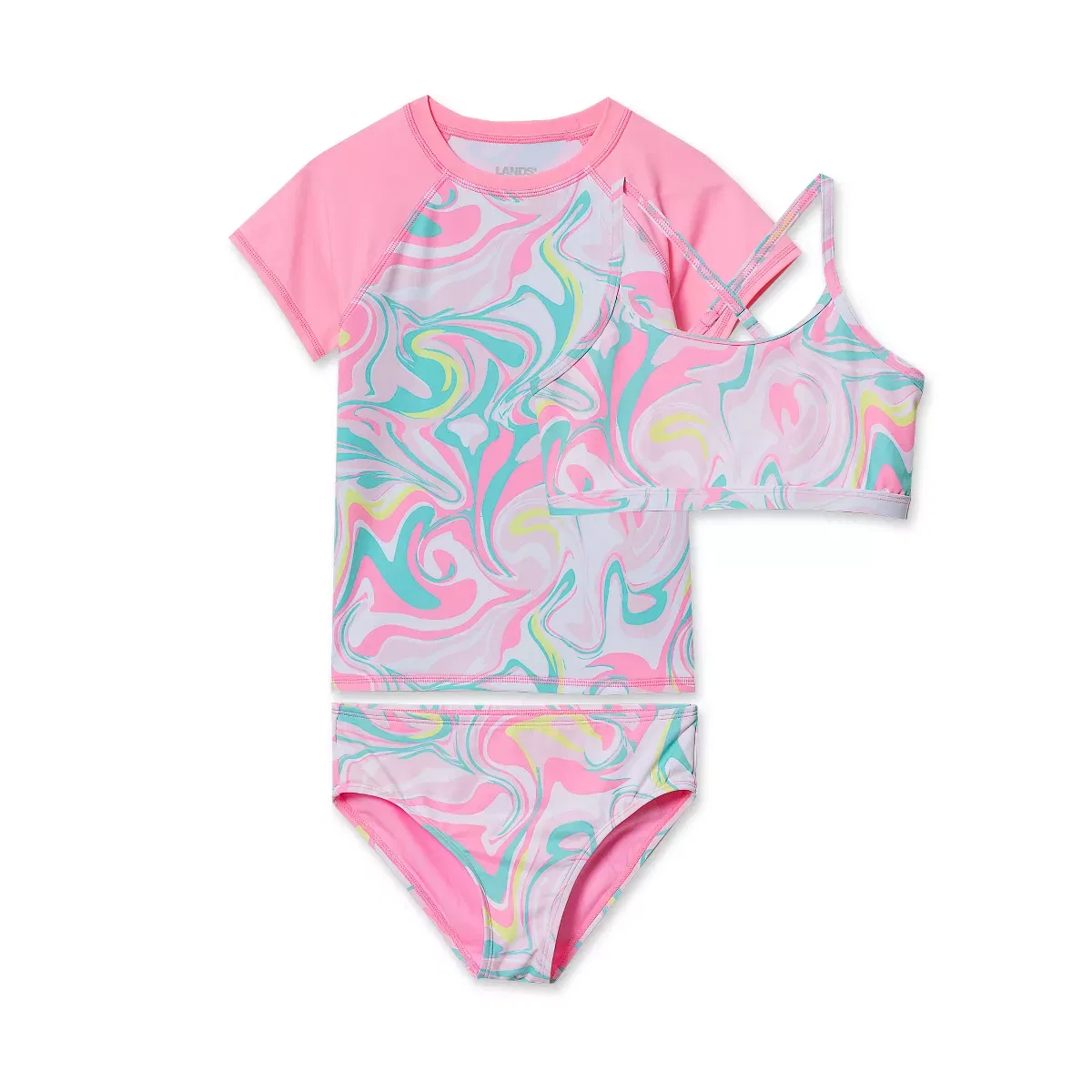Детский комплект для плавания с коротким рукавом Lands' End, Light Pink Multi Swirl