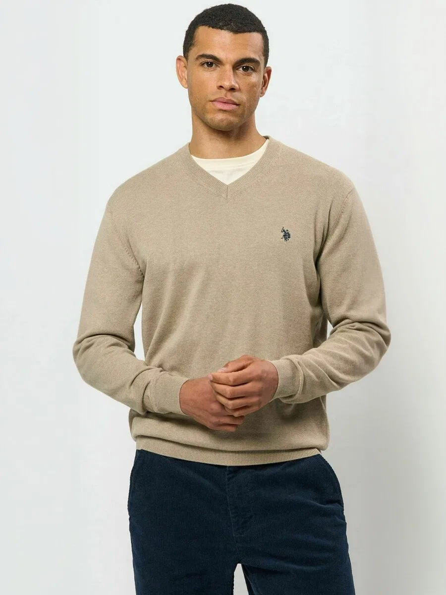 Свитер U.S. POLO ASSN. 'UMCosmo' в бежевом цвете с пятнистым рисунком — фото 2