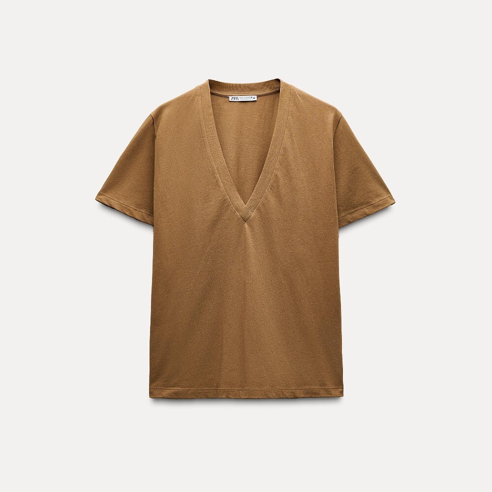 

Футболка Zara Cotton With Enzyme Finish, коричневый